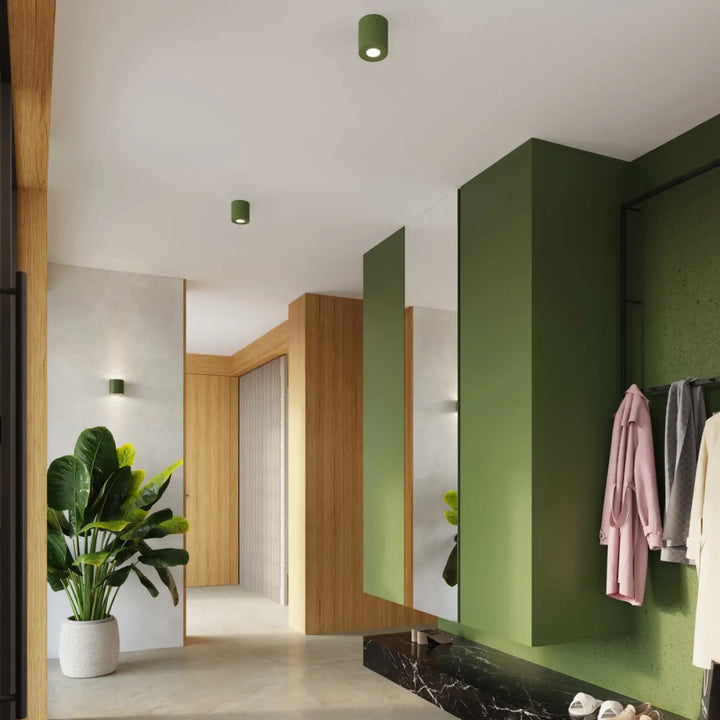 Applique orbis en béton vert olive avec corps géométrique attire pour un accent décoratif unique au plafond