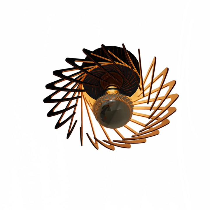 L’applique murale pianumayö avec ampoule en verre ambre centrale et lames spirales en métal doré et noir bois fsc