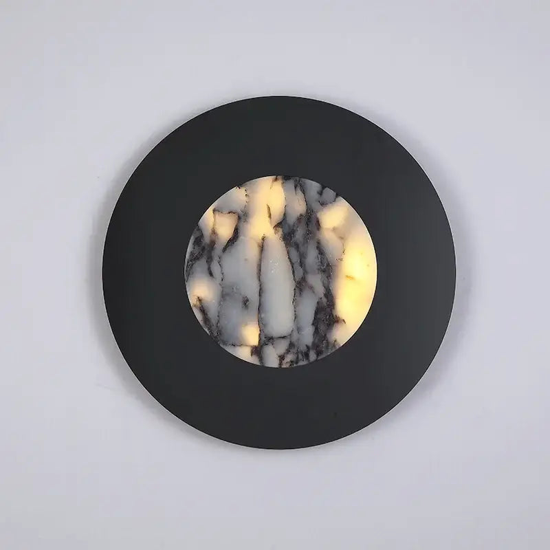 Applique ronde en métal noir avec diffuseur marbre led