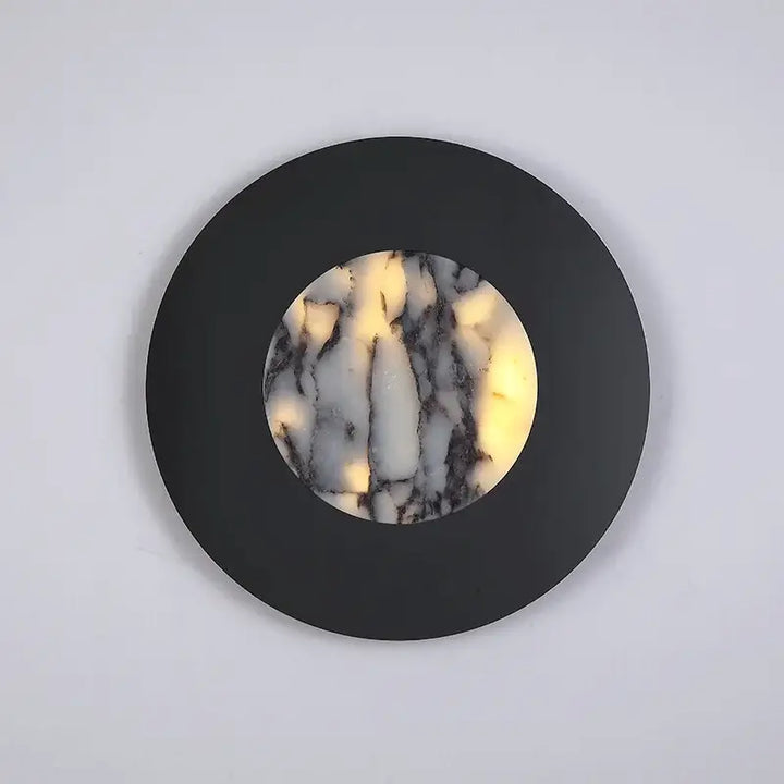 Applique ronde en métal noir avec diffuseur marbre led