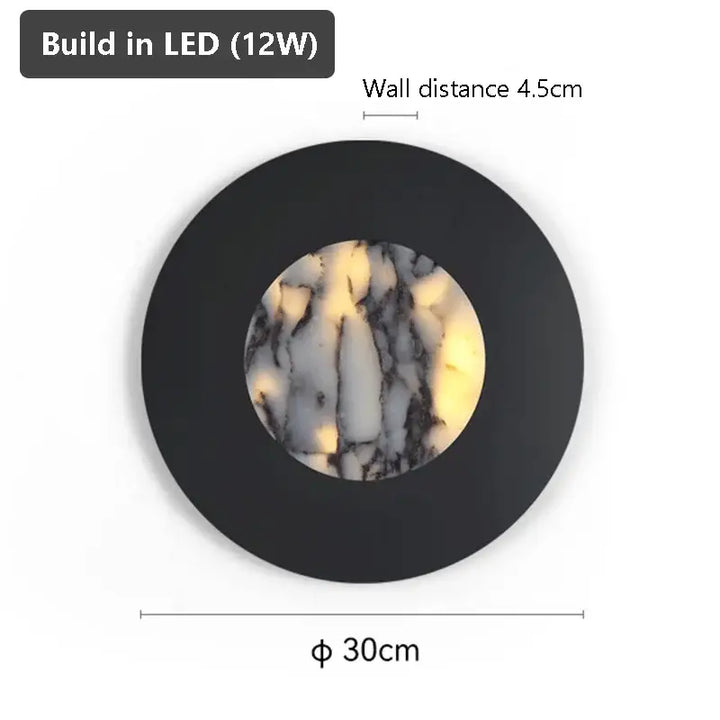 Applique ronde en métal noir avec diffuseur marbre led