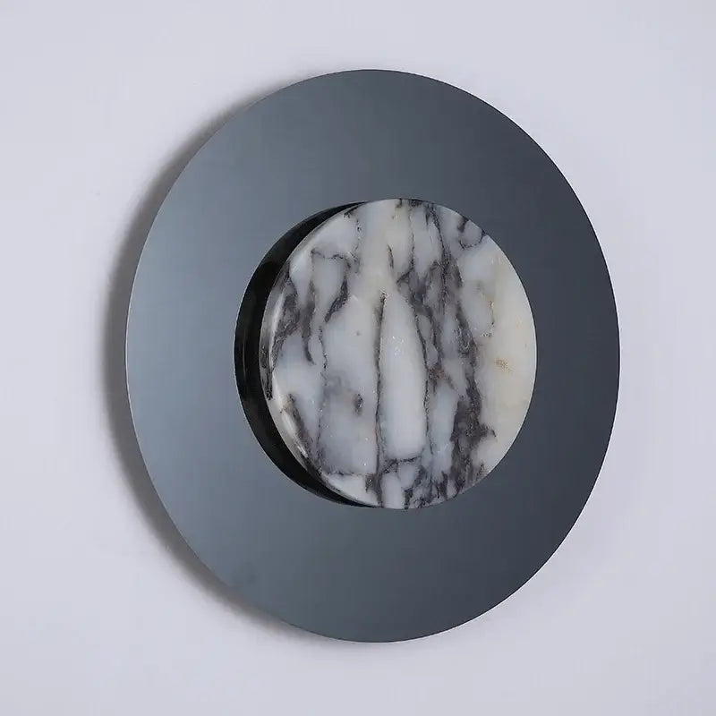 Applique ronde en métal noir avec diffuseur marbre led