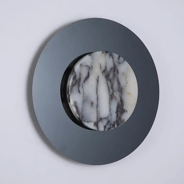 Applique ronde en métal noir avec diffuseur marbre led