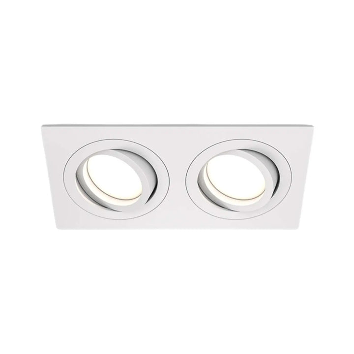 White rectangular recessed ceiling light fixture with two circular leds in atom double spot encastré orientable design