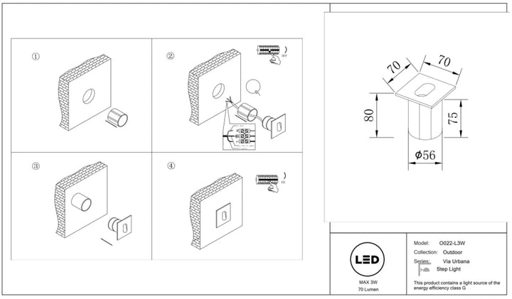 Applique extérieur via urbana avec balise extérieure led blanc chaud design carré texturé pour marquer les marches