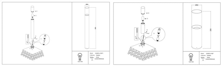 Schéma technique d une borne lumineuse extérieure oasis-107p en aluminium graphite pour usage extérieure amas