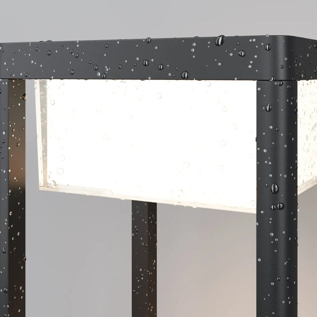 Borne extérieure baker street lampe de table aluminium noir avec panneau blanc givré illuminé pour usage extérieur