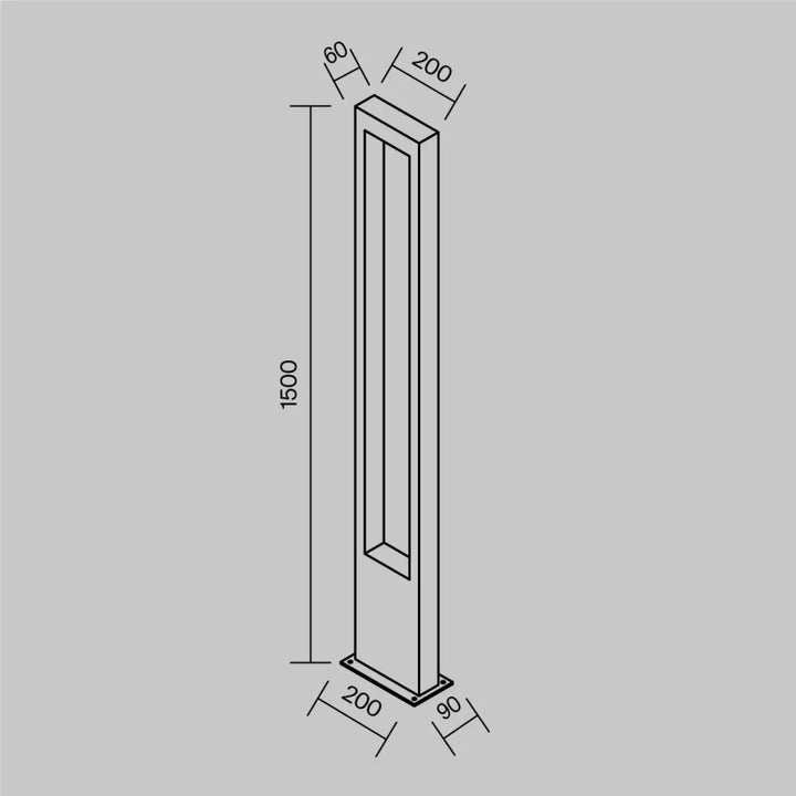 Borne extérieure arche rectangulaire en métal graphite avec éclairage moderne 1500mm et marquages dimensionnels précis