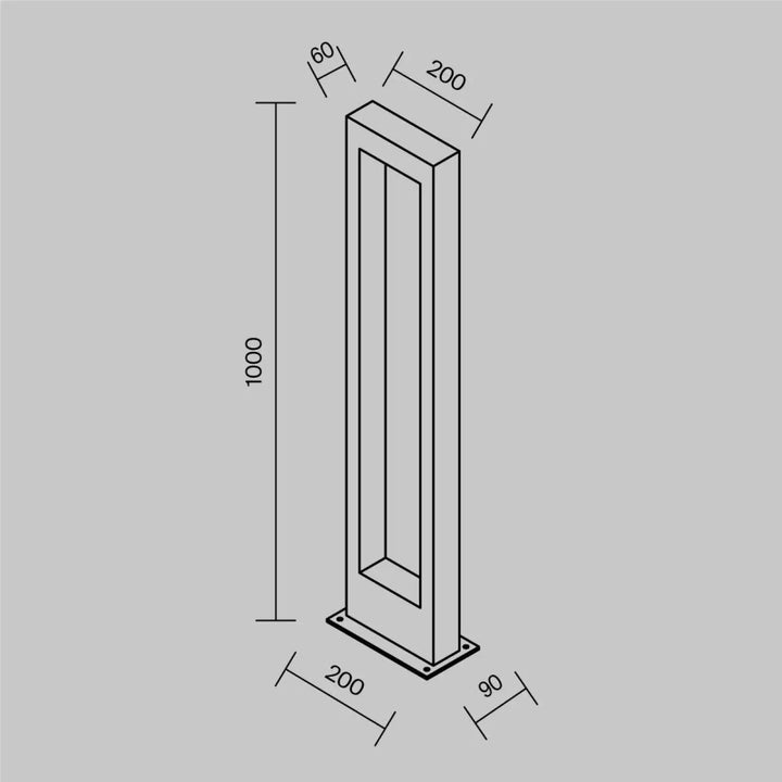 Borne extérieure en métal graphite arche rectangulaire avec design minimaliste et dimensions précises