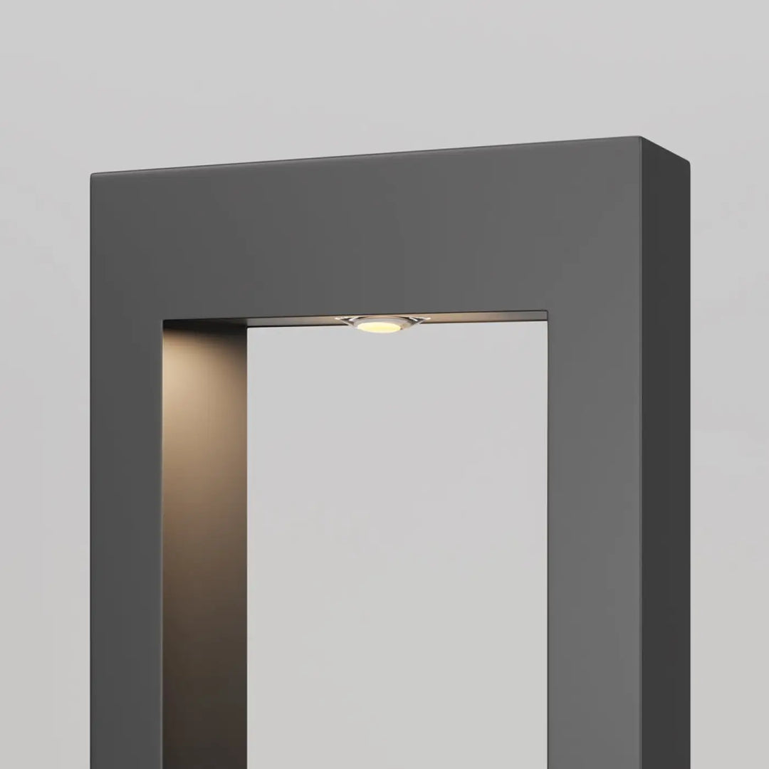 Borne extérieure arche rectangulaire en métal graphite avec miroir gris moderne et éclairage led intégré