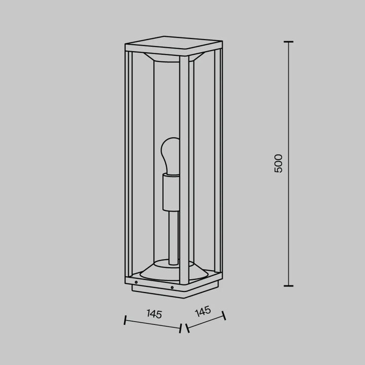 Borne extérieure moderne en aluminium graphite avec diffuseur transparent et enceinte en verre rectangulaire