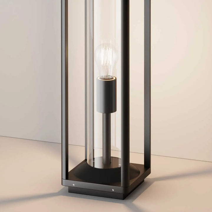 Borne extérieure moderne en aluminium graphite avec diffuseur transparent et ampoule à filament visible cellule