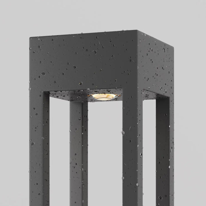 Borne extérieure elbe carrée en aluminium gris avec profil carré et lanterne noire texturée à lumière encastrée chaude