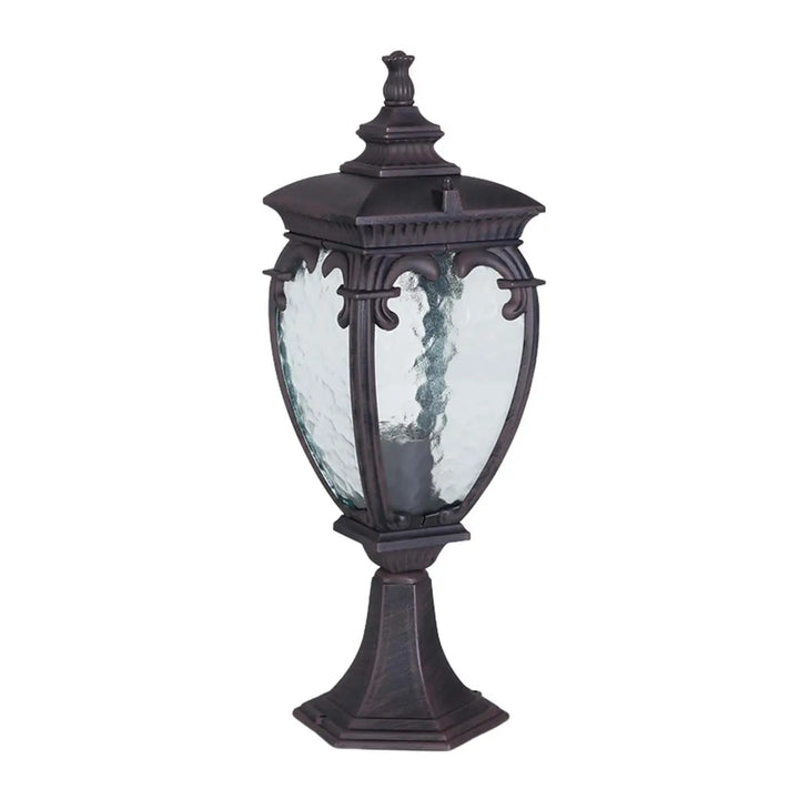 Lanterne baroque extérieure fleur en bronze foncé avec panneaux de verre texturé et finial décoratif