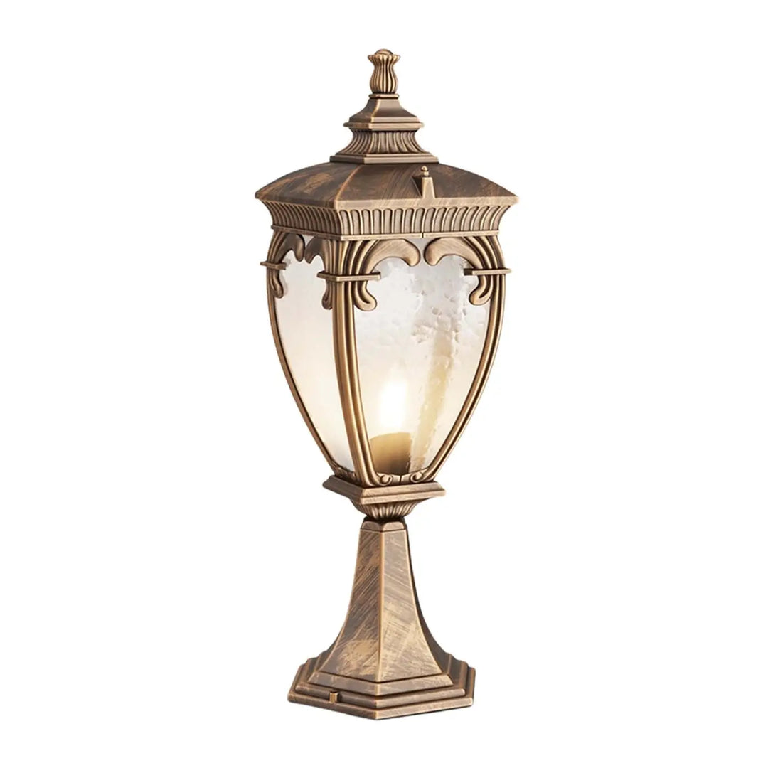 Lanterne baroque en laiton antique avec panneau de verre texturé borne extérieure fleur pour usage extérieur