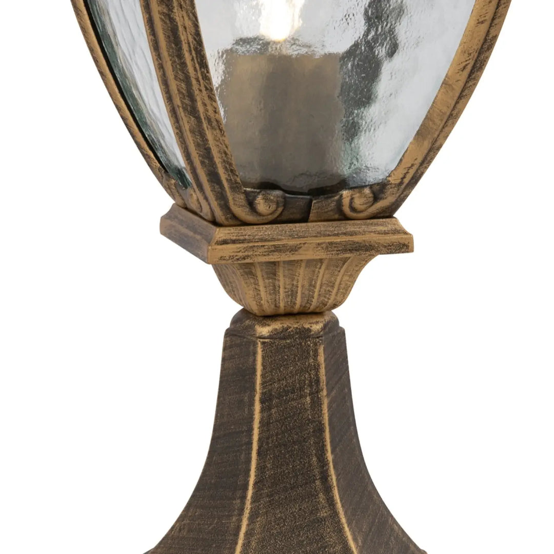 Antique lanterne baroque borne extérieure fleur en laiton patiné avec globe en verre givré texturé pour usage extérieur