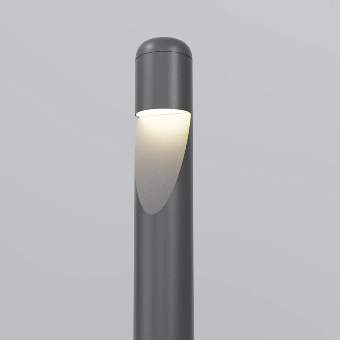 Borne extérieure hagen en acier noir avec cylindre étroit et lumière led chaude intégrée moderne et grise