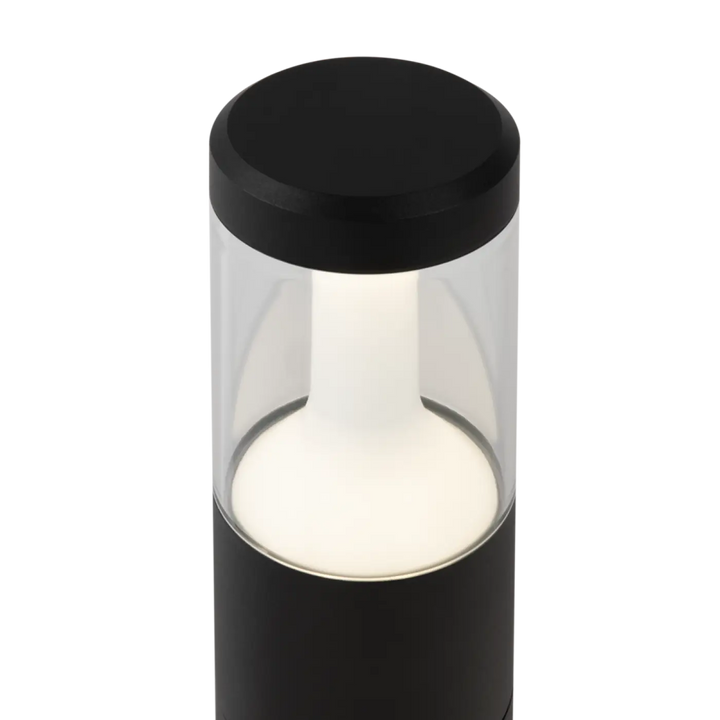 Borne extérieure koln cylindrique en acier noir avec corps en verre clair et diffuseur de lumière claire blanc givré