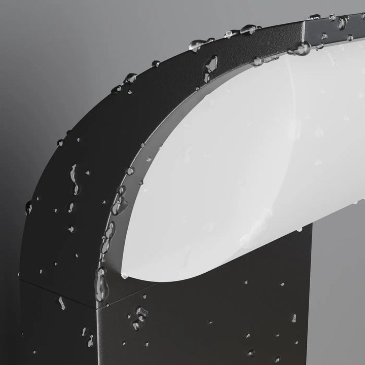 Borne extérieure led cylindrique noire avec cadre métallique incurvé mat et diffuseur blanc pour éclairage extérieure led