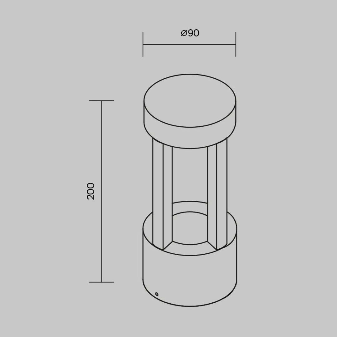 Borne extérieure led cylindrique vint 200mm avec fentes verticales, indice ip65 et lumière douce pour extérieur