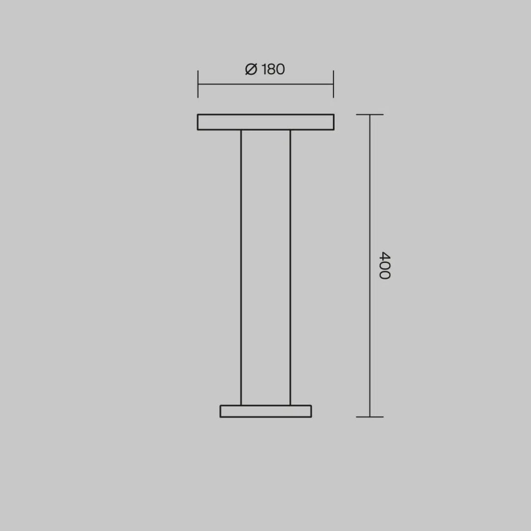 Diagramme minimaliste d’une borne extérieure led walD en acier gris anthracite diamètre 180mm hauteur 400mm indice ip65