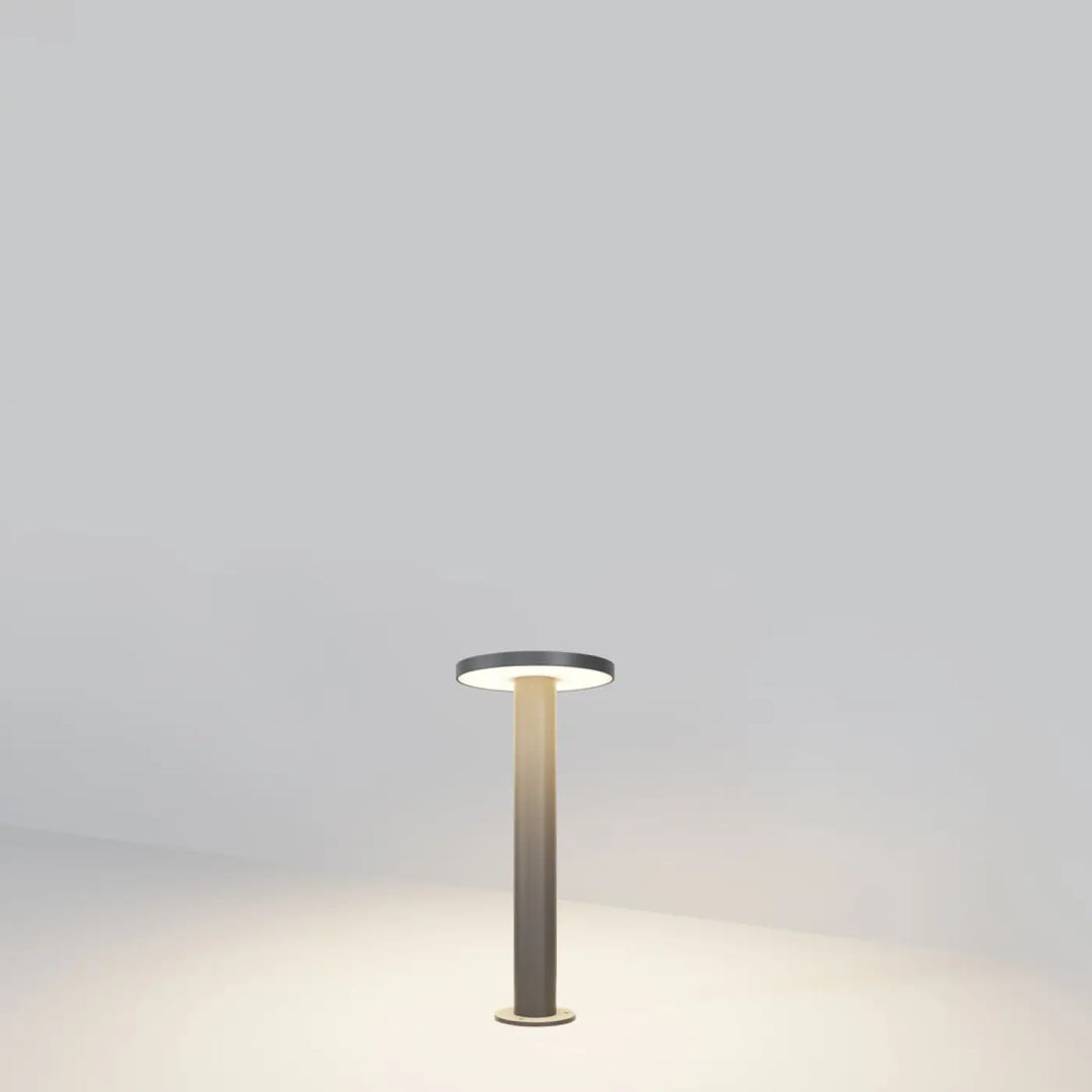 Borne extérieure led acier gris anthracite avec tige cylindrique et tête circulaire lumineuse indice ip65