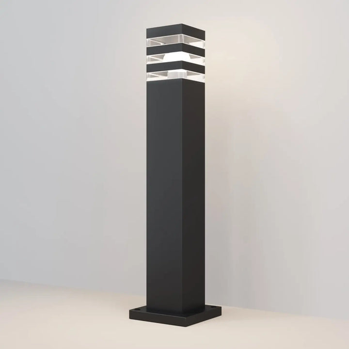 Borne extérieure lindén en acier noir avec diffuseur vitré carré pour éclairage moderne extérieur
