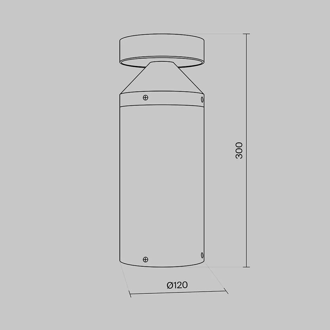 Borne extérieure cylindrique en acier noir de 300mm de haut avec finition métallique et version basse conique