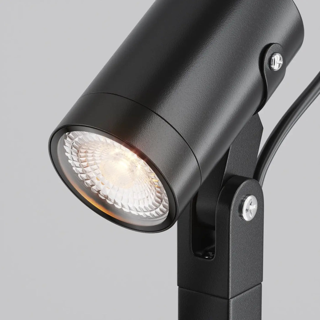Borne extérieure scope orientable en acier noir avec indice ip65 et LED blanc chaud à tête ajustable