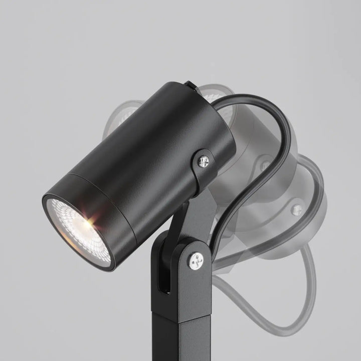 Borne extérieure scope orientable en acier noir avec spot led cylindrique et bras réglable indice ip65