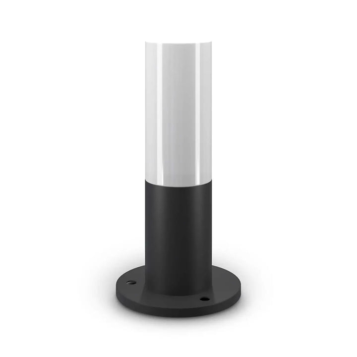 Borne extérieure willis moderne avec colonne fine blanche translucide et base noire mate pour éclairage extérieur