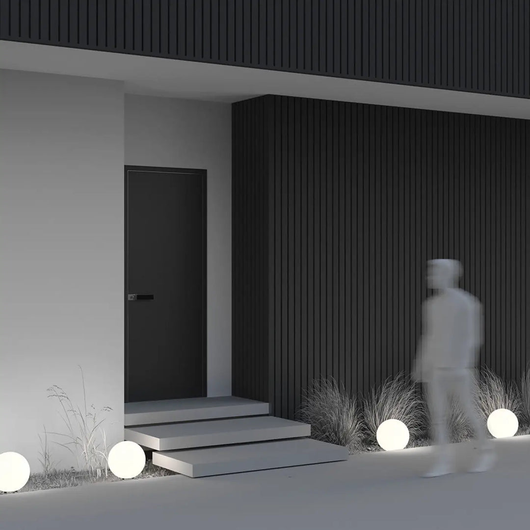 Luminaire extérieur erda avec boule lumineuse blanche en sphère opaline à lumière douce et finition mate