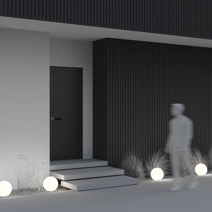 Luminaire extérieur erda avec boule lumineuse blanche en sphère opaline à lumière douce et finition mate