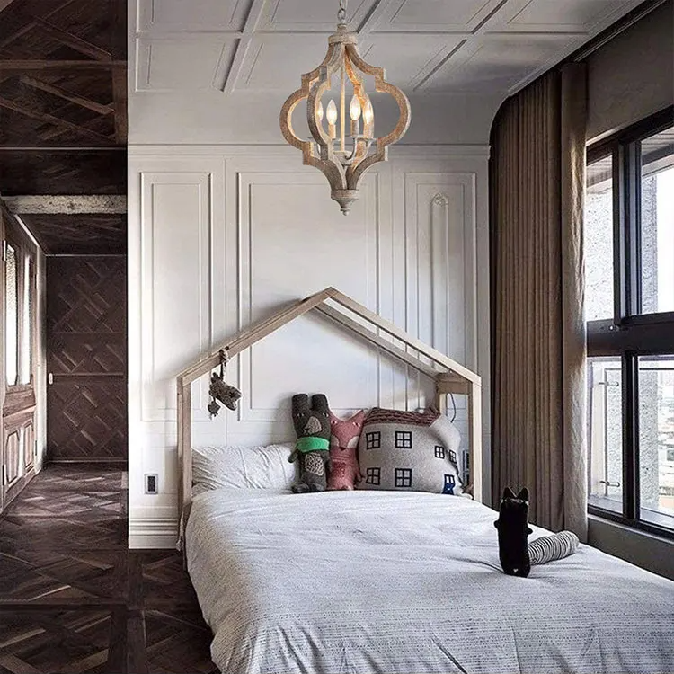 Lámparas colgantes de madera maciza estilo americano rural francés, creativas, para sala de estar, comedor, dormitorio, candelabro de hierro con personalidad