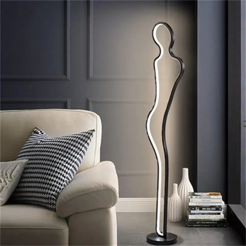 Femme Lampadaire Noir Élégant en Acrylique Sculpté