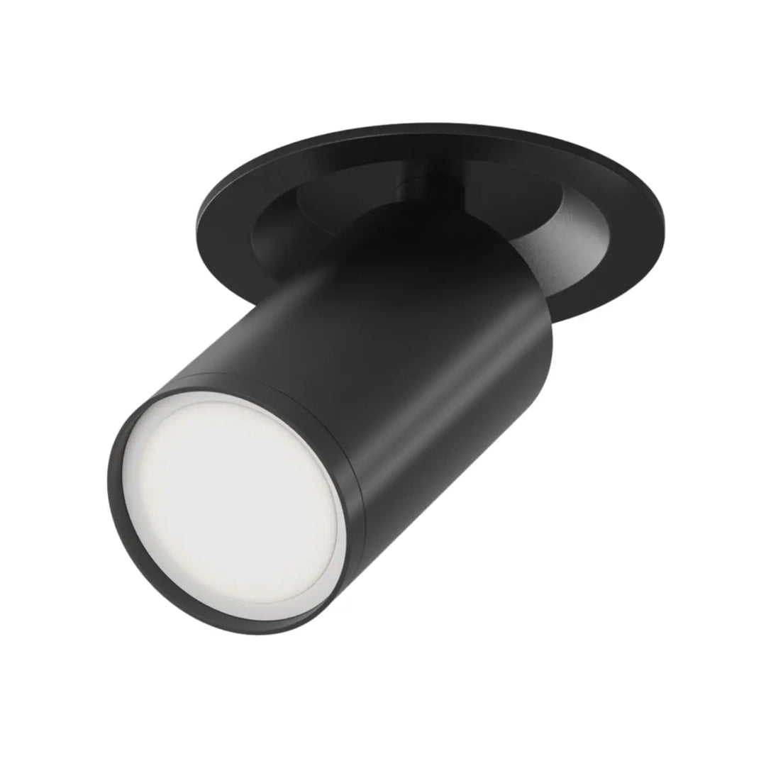 Projecteur semi-encastré focus s en aluminium noir mat à tête orientable avec corps cylindrique et platine circulaire