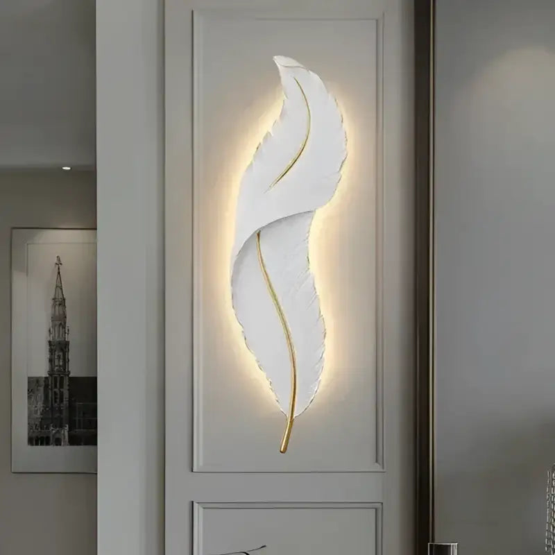 Grande Applique Murale En Forme De Plume Blanche Élégante