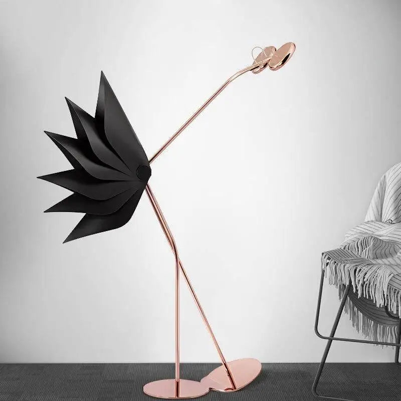 Lampadaire Autruche En Aluminium Noir Et Rose Design