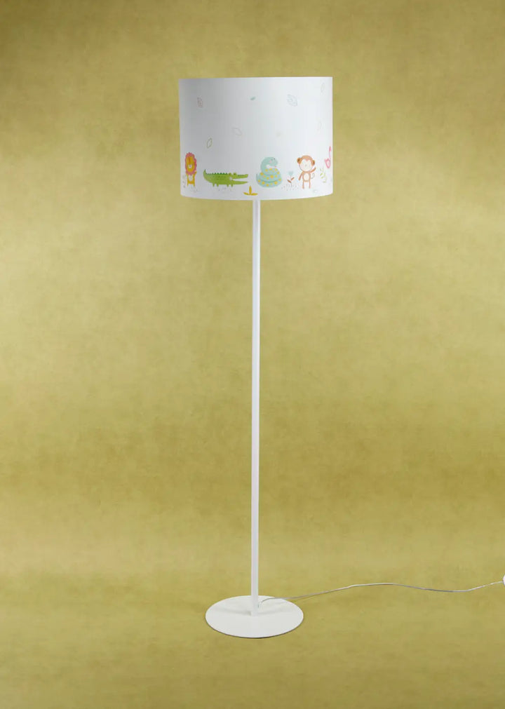 Lampadaire blanc enfant avec abat-jour animalier ludique en pastel pour chambre enfant sweet dreams blanc vert