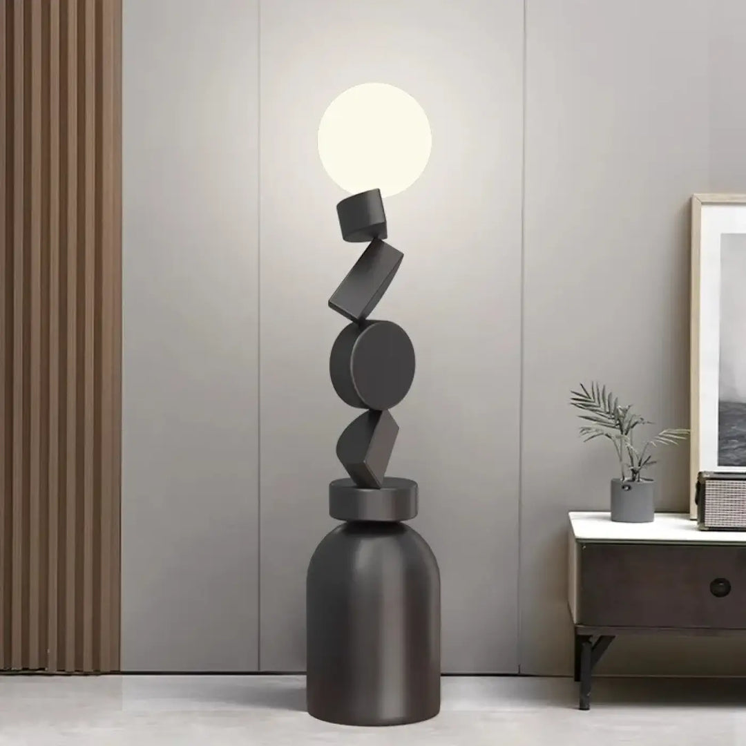 Lampadaire totex moderne noir mat avec formes géométriques et lumière sphérique pour décorer avec detail decorate root