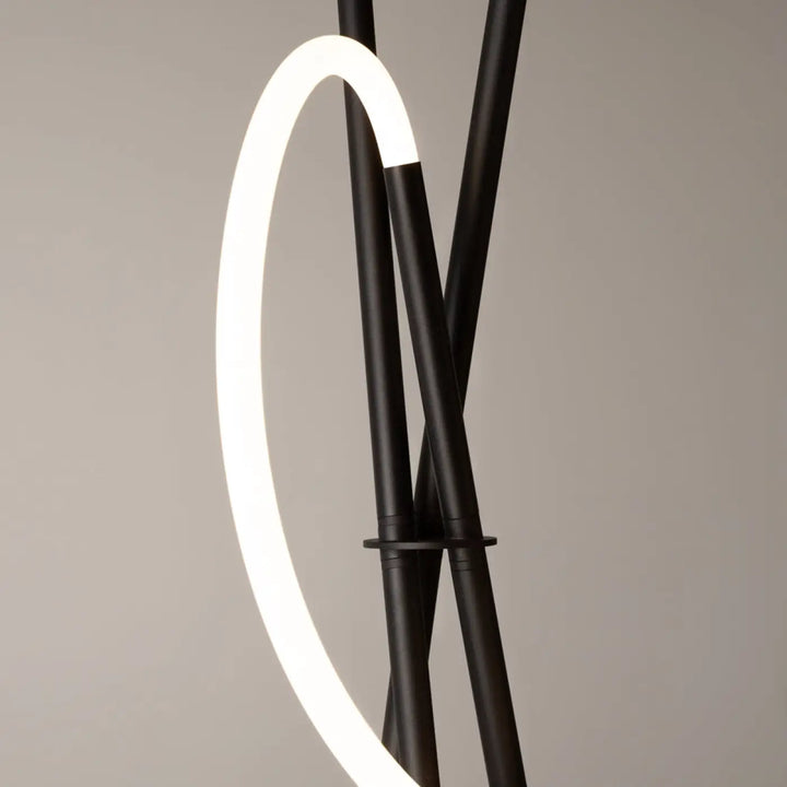 Lampadaire crochet en métal noir avec anneau circulaire led dimmable en silicone blanc éclaireur moderne