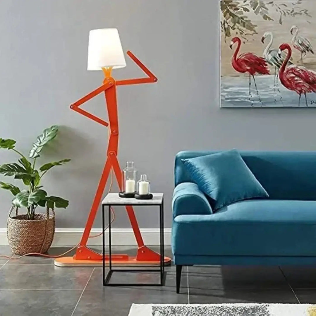 Lampadaire articulé orange en fer type avec abat-jour blanc pour un éclairage d ambiance