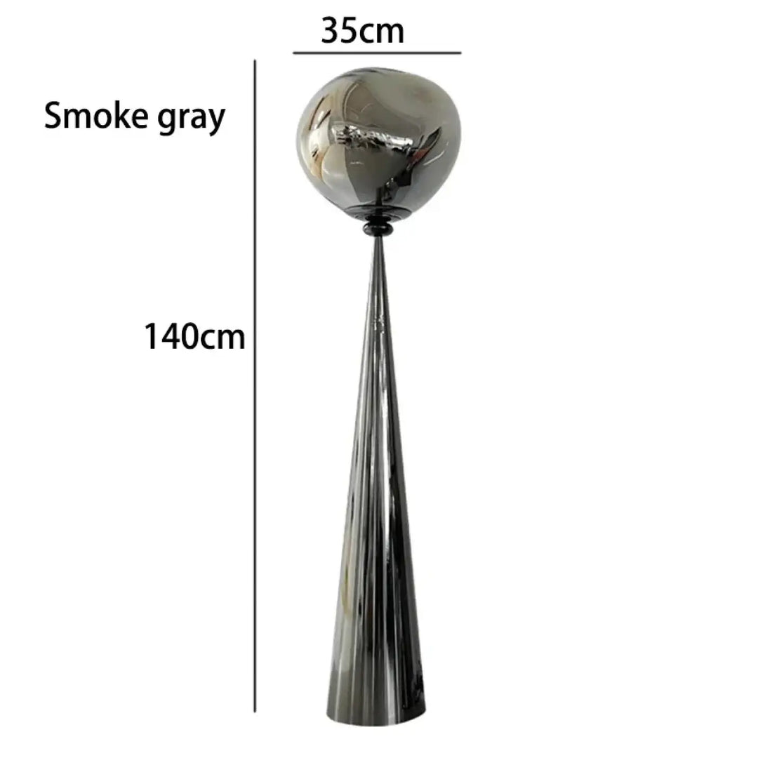 Lampadaire design en verre fumé ambré et chrome moderne