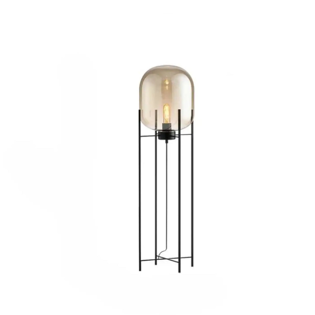 Lampadaire vito avec cadre en métal noir et globe en verre ambre translucide pour un effet abat-jour ambre élégant