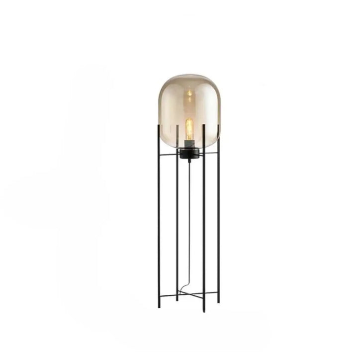 Lampadaire vito avec cadre en métal noir et dome en verre ambre pour un effet abat-jour ambre élégant dans tout espace applicable