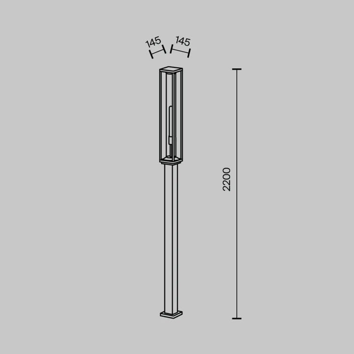 Lampadaire extérieur cell de 2200mm avec diffuseur transparent en aluminium graphite et tête lumineuse rectangulaire moderne