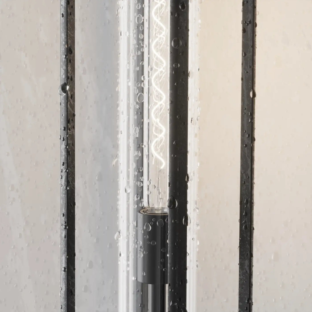 Lampadaire extérieur cell en aluminium graphite avec diffuseur transparent et tête lumineuse en verre clair