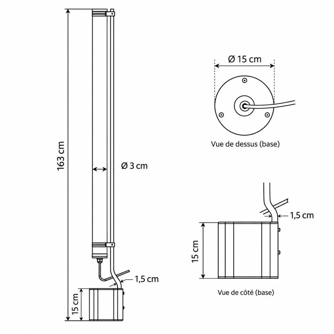 Lampadaire extérieur lukas avec conduit cylindrique en acier de 163 cm s’intègre facilement grâce à une base de 15 cm et bride supérieure