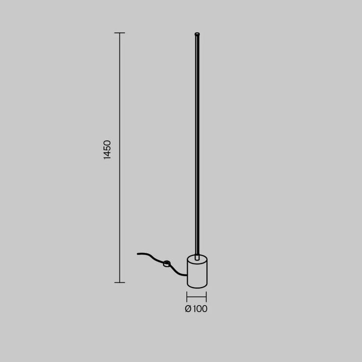 Lampadaire flow en aluminium noir avec lumière réglable, design minimaliste et base cylindrique élégante