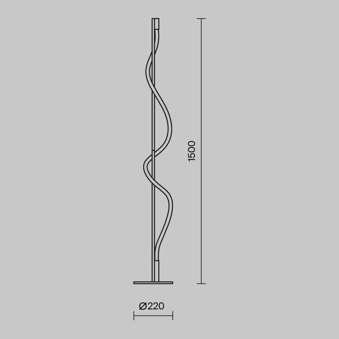 Lampadaire tau led 1500mm en métal torsadé avec base circulaire et ruban lumineux minimaliste